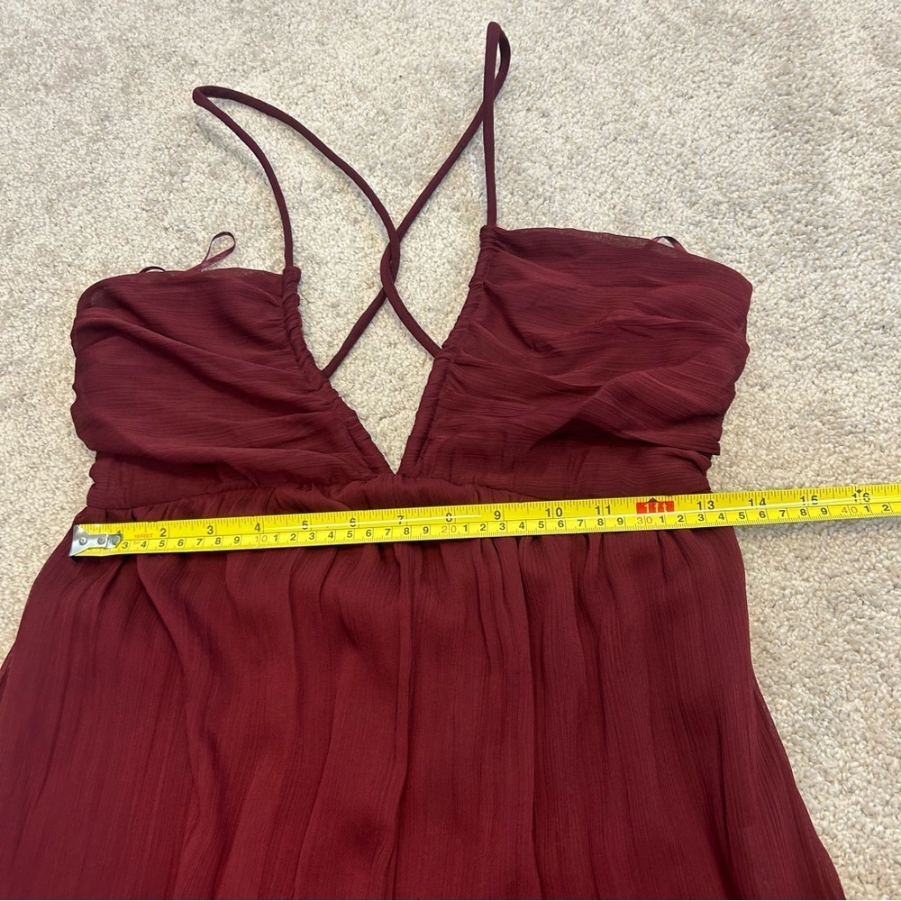 Zara burgundy V-neck crisscross spaghetti strap wide leg jumpsuit Sz S NWT - Picture 15 of 16